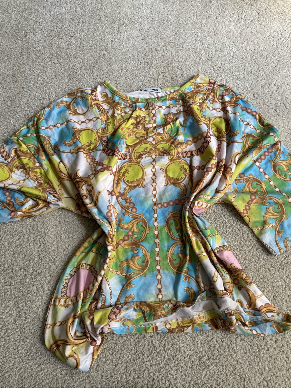 Fashion Nova Chain-Print Dolman Top - Blue, Green, Pink, y2k
